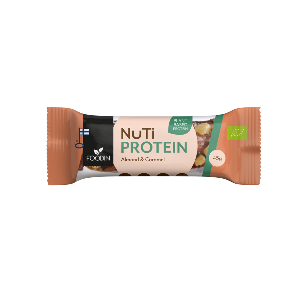 NUTI Protein, Almond & Caramel, välipalapatukka, pähkinäpatukka, patukka, välipala koko perheelle