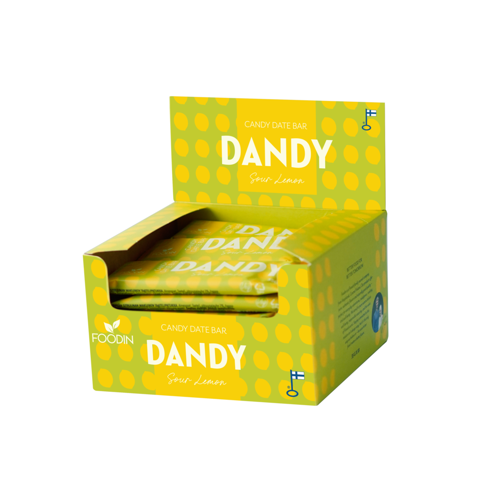 Dandy Candy Date Bar Sour Lemon 35g x 18kpl karkkitaatelipatukkalaatikko